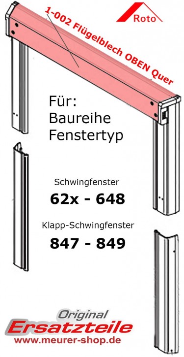 Original Flügelabdeckblech Links Oben, für Roto Dachfenster Fensterflügel 6xx / 84x