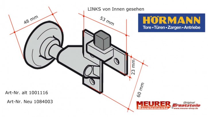 Rollenhalter Links mit Laufrolle und Puffer Hörmann