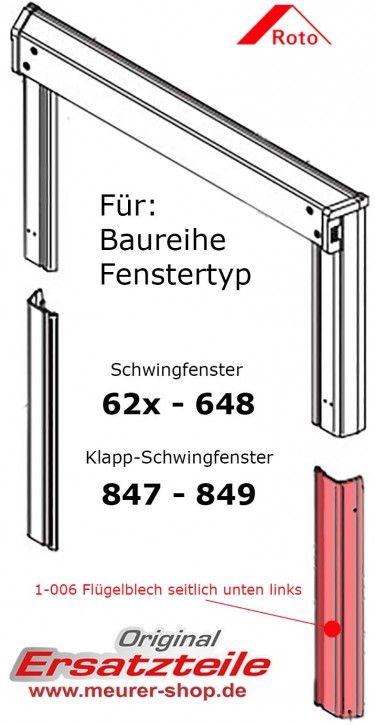 Flügelabdeckblech Links Unten Roto Dachfenster 6xx / 84x