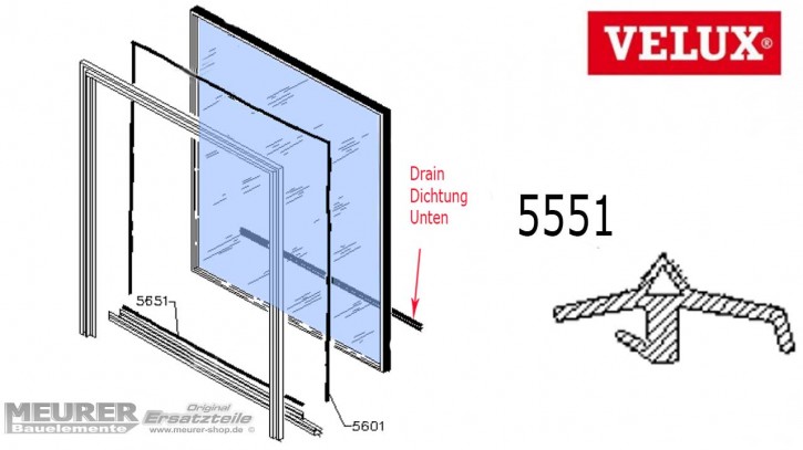 Velux Drain Dichtung 5551 Kunststoff Fensterflügel unten