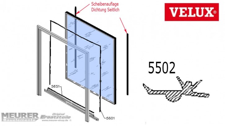 Velux Scheibenauflage Dichtung 5502 Kunststoff Fensterflügel Seitlich