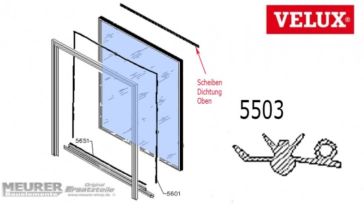 Velux Scheibenauflage Dichtung 5503 Kunststoff Fensterflügel oben