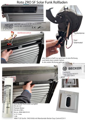 Roto Solar Funk Rollladen Motor Ersatz ZRO RT2 Solar Rohrmotor 12V SG5 SI