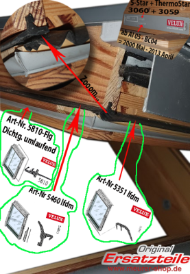 Velux Dichtung 5460 Flügel unten seitlich GGL/GHL/GIL Holz Dachfenster